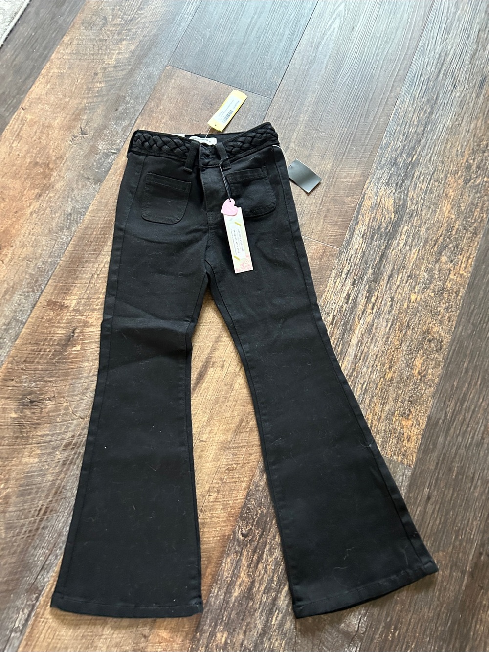 Celebrity Pink Black high Rise Flared Jeans with Braided Waist girls size 8